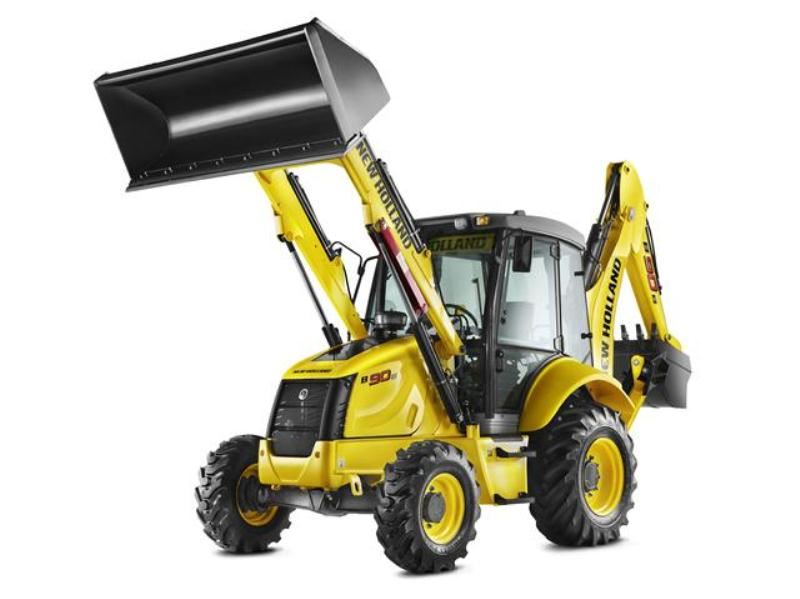 Foto ilustrativa da Retroescavadeira da marca New Holland, 4x4, adquirida pelo SAAE