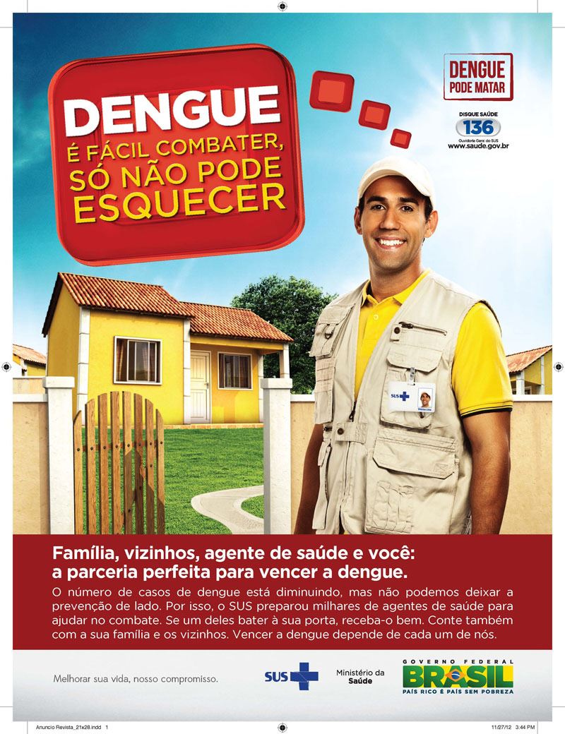 Doença febril aguda, que pode ser de curso benigno ou grave, dependendo da forma como se apresente: infecção inaparente, dengue clássico (DC), febre hemorrágica da dengue (FHD) ou síndrome do choque da dengue (SCD). Atualmente, é a mais importante arbovirose que afeta o ser humano, constituindo-se em sério problema de saúde pública no mundo. Ocorre e dissemina-se especialmente nos países tropicais, onde as condições do meio ambiente favorecem o desenvolvimento e a proliferação do Aedes aegypti, principal mosquito vetor.