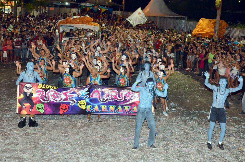 A foto destaca o bloco Use & Abuse - tricampeão do concurso de blocos carnavalesco de Pereira Barreto, durante apresentação na noite de domingo (10) 