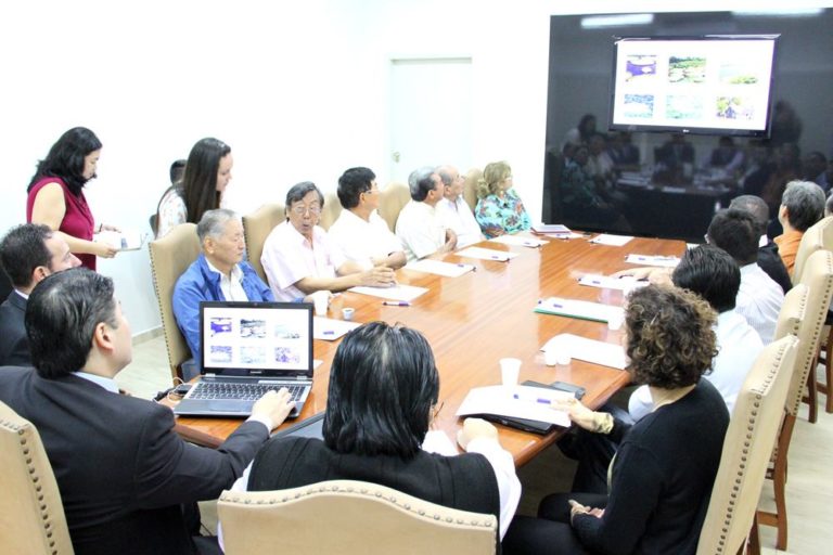 Participantes da reunião observam a apresentação de Bruno Omori