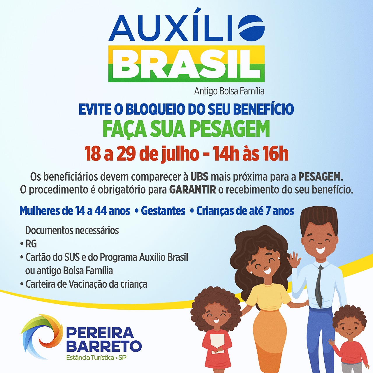 Começa nesta segunda-feira (18) a pesagem obrigatória dos beneficiários do  programa Auxílio Brasil - Prefeitura Municipal da Estância Turística de  Pereira Barreto