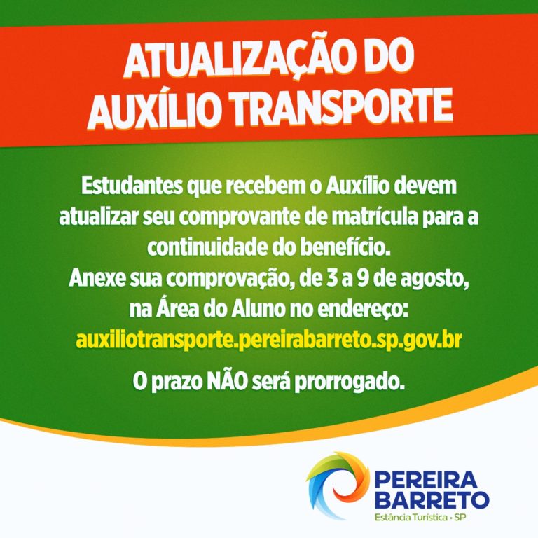Estudantes que recebem o auxílio transporte da Prefeitura de Pereira Barreto devem atualizar comprovante de matrícula