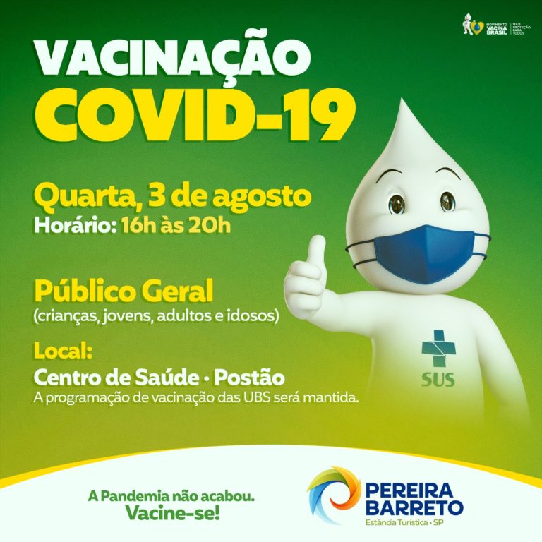 Vacinação contra Covid-19 terá horário especial nesta quarta-feira (3) no Centro de Saúde – Postão
