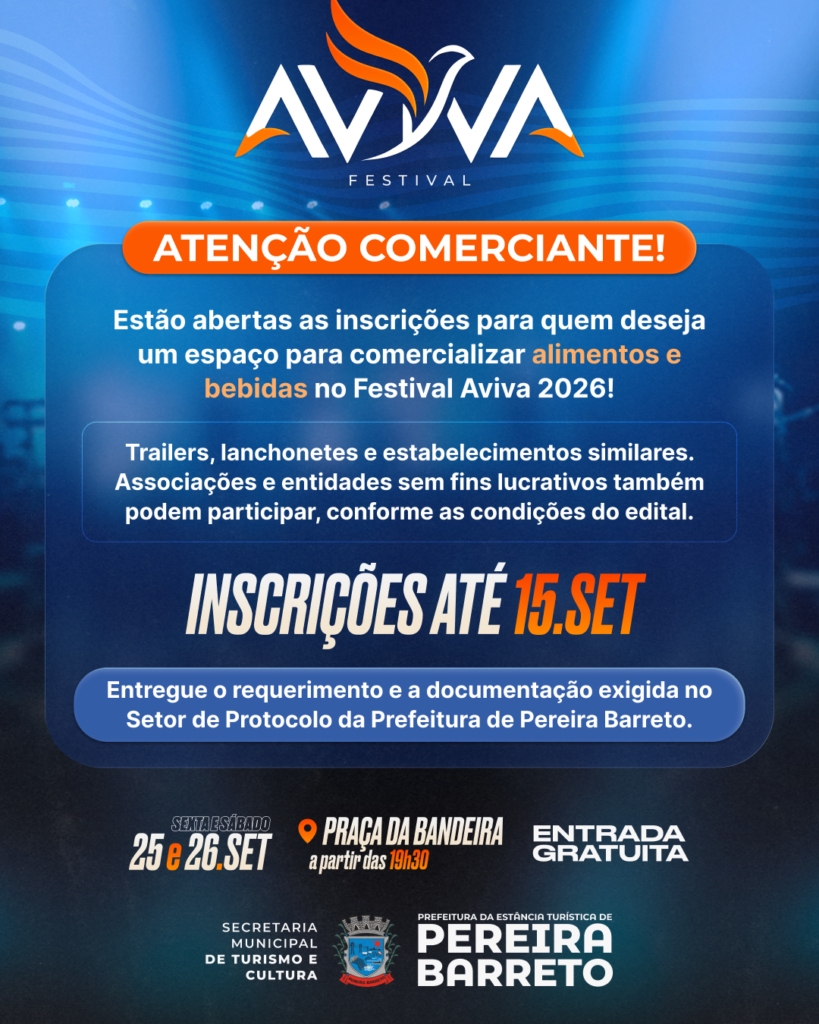 Prefeitura Abre Inscrições para Comerciantes do Festival Aviva 2026