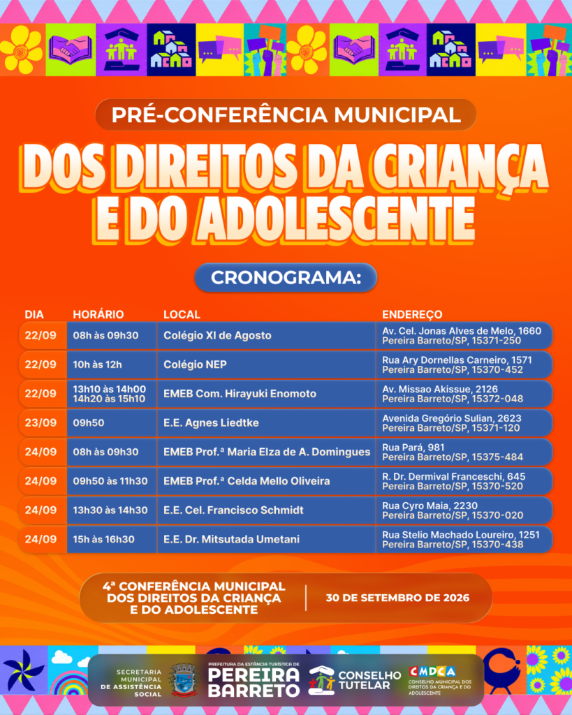 Pereira Barreto realiza pré-conferências para discutir direitos de crianças e adolescentes