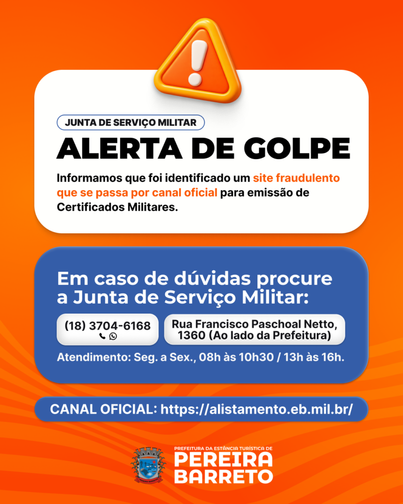 Junta Militar de Pereira Barreto adverte sobre site falso de Certificados Militares