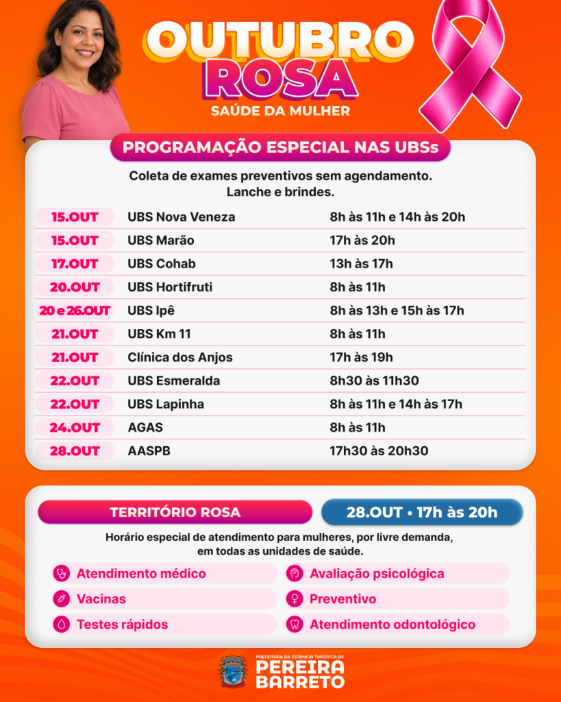 Prefeitura de Pereira Barreto divulga programação completa de exames e atendimento especial para a Saúde da Mulher