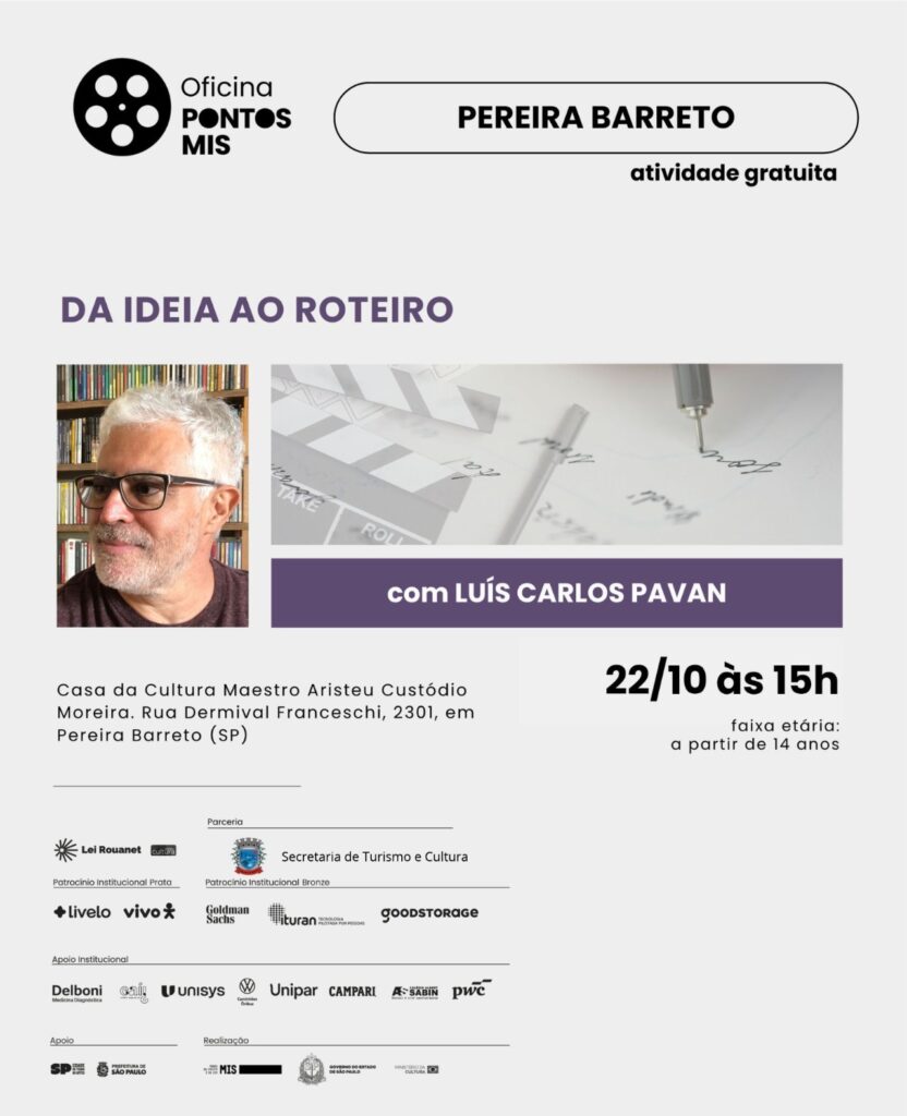 Casa da Cultura de Pereira Barreto recebe oficina gratuita de roteiro cinematográfico “Da Ideia ao Roteiro”